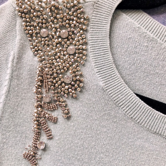 Halogen Jeweled Shoulder Sweater, Light Blue/Silver, Small/Petite - Picture 9 of 12